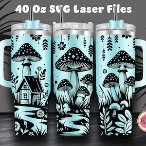 Mushroom Hause 40 Oz Tumbler Laser SVG File Seamless Tumbler Design, Mushroom Hause Laser Engrafed Full Wrap