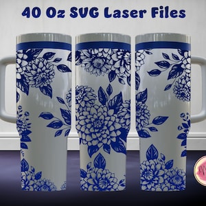 Dahlia Bouquet 40 Oz Tumbler Laser SVG File Seamless Tumbler Design, Dahlia Bouquet Laser Engrafed Full Wrap