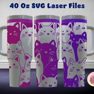 Cat 40 Oz Tumbler Laser SVG File Seamless Tumbler Design, Cat Laser Engrafed Full Wrap