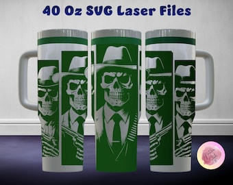 Skull 40 Oz Tumbler Laser SVG File Seamless Tumbler Design, Skull Laser Engrafed Full Wrap