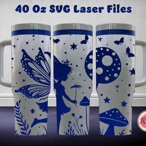 Fairy Mushroom 40 Oz Tumbler Laser SVG File Seamless Tumbler Design, Fairy Mushroom Laser Engrafed Full Wrap