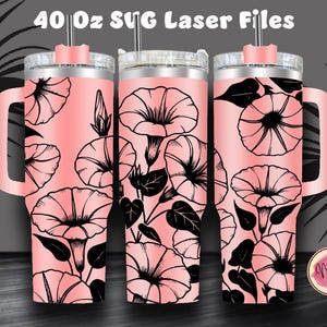 Morning Glory Flower 40 Oz Tumbler Laser SVG File Seamless Tumbler Design, Morning Glory Laser Engrafed Full Wrap