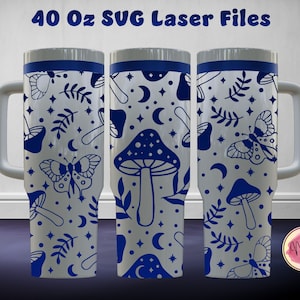 Mushroom Pattern 40 Oz Tumbler Laser SVG File Seamless Tumbler Design, Mushroom Pattern Laser Engrafed Full Wrap