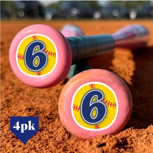 Pegatinas personalizadas para bates de sóftbol con números: paquete de 4 unidades de 3,17 cm (1,25 pulgadas). Elige tu color.