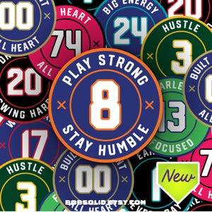 Custom Motivational Bat Knob Stickers, Personalized Softball Baseball Number Decals, Team Color Sports Stickers, Player Gift, 4 Pack