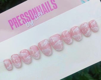 Fluffy clouds dream press on nails, set of 10 square almond round coffin nails, long medium short nails, press on nails, nails, false nails