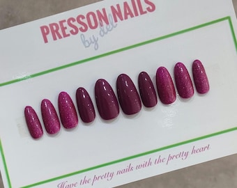 Purple Press On Nails: Handmade Gel Coffin Nails, Set of 10