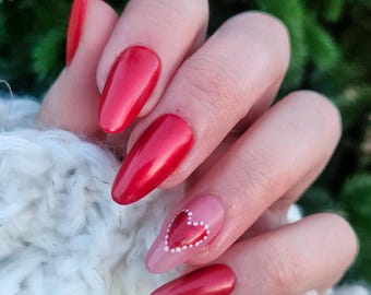 Be my valentines press on nails, set of 10 square almond round coffin nails, long medium short nails, press on nails, false nails, nails