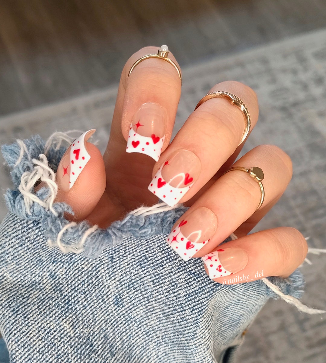 Love Heart Press on Nails: Handmade Gel Stiletto Nails - Etsy