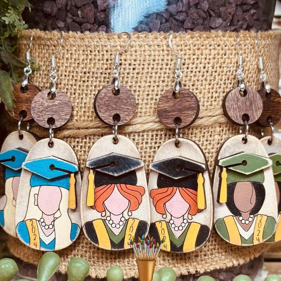 Graduation 2025 Hand Painted Dangle Wood Custom Earrings - Celebrate ...