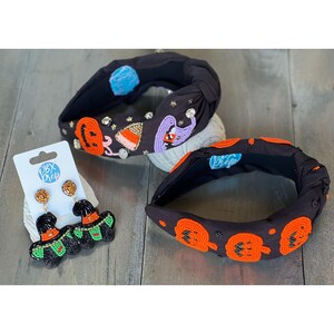 Jack Jack O&#39; Lantern Pumpkin Top Knot Beaded Handmade Headband