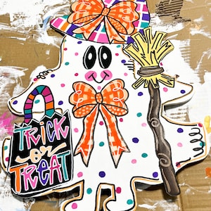Bright Pop Ghost Girl Door Hanger Sign Hand painted 