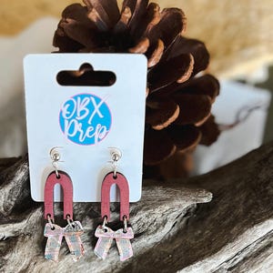 Pink Gingerbread House and Mauve Christmas Bow Coquette Dangle Earrings