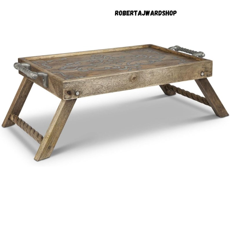 Light Brown Wood and Metal Bed Tray With Additional Decor Etsy