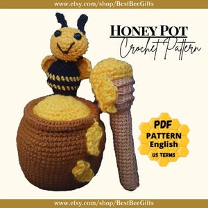 Honey Pot Pattern | Crochet Honey Pot | No Sew Amigurumi | Honeypot Baby Shower Gift | Honey Dipper Crochet | Honey Bee Pot | Honey Pot Gift