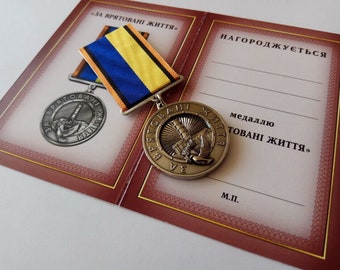 Honorary Ukrainian Chernobyl Medal: 'For Saving Lives' - Glory to Ukraine with document