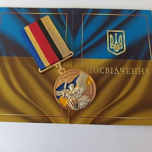 Medalla de Participante de la Guerra del Tridente Ucraniano con Diploma - Regalo de Honor Patriótico