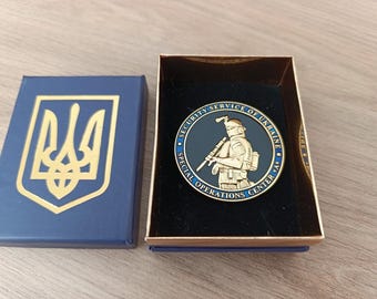 Unique ukrainian military challenge coin Security service of Ukraine. unit &quot;A&quot; alpha - Glory collectible in trident box