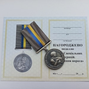 Medalla ucraniana "Fuerzas de operaciones especiales. Por destruir al enemigo" con diploma. Gloria a Ucrania