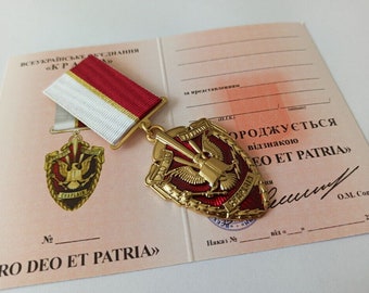 Medaglia del cappellano ucraino - "Ministero di Dio e dello Stato" con diploma