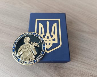Moneta sfida militare ucraina – Unità "Alpha" del servizio di sicurezza, scatola del tridente