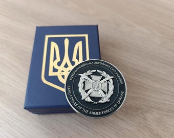 Moneta da sfida militare ucraina unica Forze terrestri delle forze armate dell'Ucraina in scatola - Glory collectible