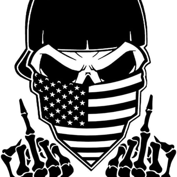 American Skull Flag Mask Middle Fingers Vinyl Decal\ Saddlebags Sticker 9"x12"