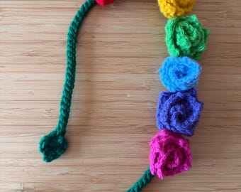 Crochet rainbow rose headband