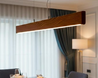 Handcrafted Wood Linear LED Pendant Light , Scandinavian Minimalist Chandelier
