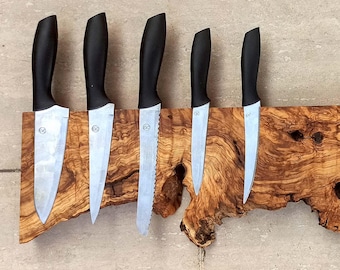 Live Edge Olive Wood Magnetic Knife Holder: Kitchen Knife Rack