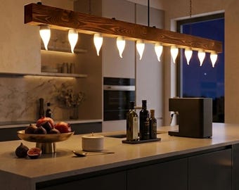 Wood Chandelier, Linear Solid Beam Pendant With Adjustable Length