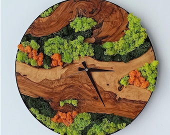 20 inches/ 50 cm Made to Order Moss wall art, Moss Wall Clock, Wood Wall Art, Wooden Wall Clock, Unique Wall Art,