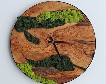 20 inches / 50 cm Made to order Moss Wood Wall Clock, Unique Home Decor, wood wall clock, wooden wall art, Anniversary Gift, Gift for All,