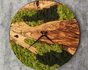 Made to Order Unique Wall Clock, Moss wall art, Moss Wall Clock, Wood Wall Art, Wooden Wall Clock, Unique Wall Art