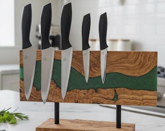 Epoxy Resin Olive Wood Magnetic Knife Stand; Handmade Kitchen Organiser,