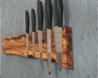 Handmade Live Edge Olive Wood Magnetic Knife Holder