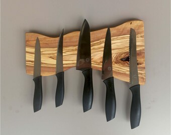 Handmade Olive Wood Magnetic Knife Rack: Live Edge Kitchen Storage, freeshipping usa