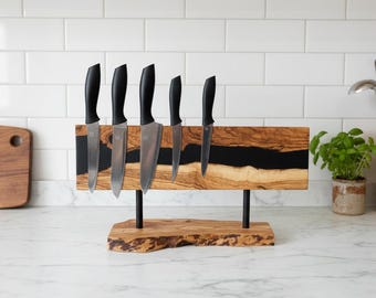 Epoxy Resin Olive Wood Magnetic Knife Stand; Chef Knife Organiser