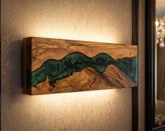 Olive Wood Epoxy River Sconce – Modern Rustic Ambient Wall Lamp