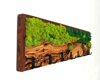 Moss & Olive Wood Coat Rack: Rustic Wall-Mounted Hanger