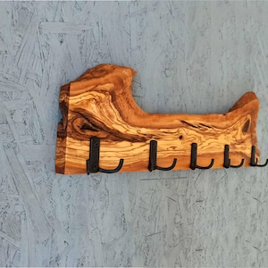 Handcrafted Olive Wood Coat Rack: Rustic Entryway Organizer