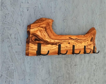 Handcrafted Olive Wood Coat Rack: Rustic Entryway Organizer