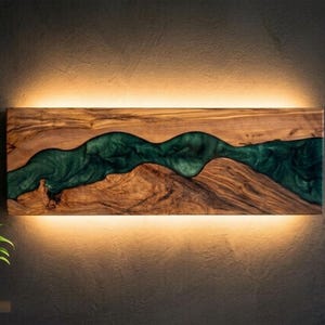 Handmade Olive Wood Epoxy River Sconce – Modern Rustic Ambient Wall Light