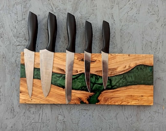 Epoxy Resin Olive Wood Magnetic Knife Holder: Wall Mounted Rack