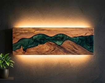 Olive Wood Sconce, Epoxy Resin River Ambient Wall Light