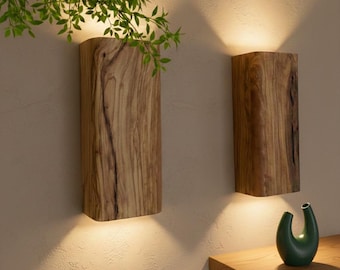 Handmade Live Edge Olive Wood Wall Sconce, LED Backlight