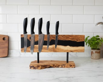 Epoxy Resin Olive Wood Magnetic Knife Stand; Chef Knife Organiser