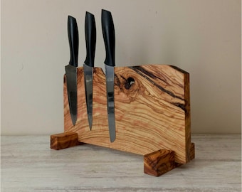 Live Edge Olive Wood Magnetic Knife Holder: Kitchen Storage