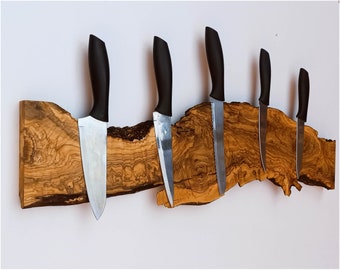 Live Edge Olive Wood Magnetic Knife Rack: Wall Storage