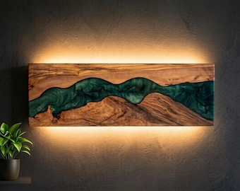 Olive Wood Epoxy River Sconce – Modern Rustic Ambient Wall Lamp